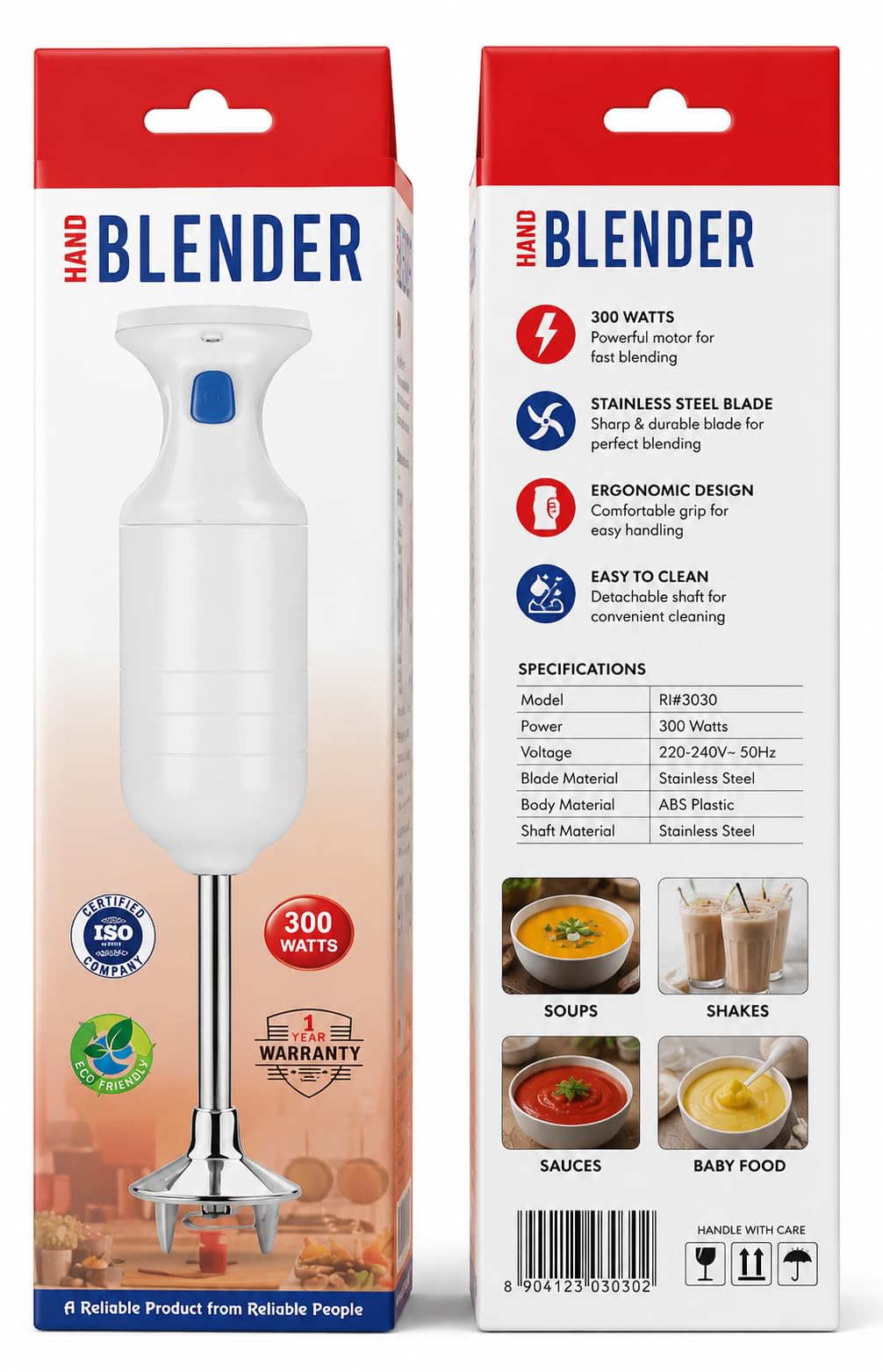 Hand Blender 300W with Stainless Steel Blade, 37.5 cm | Detachable Shaft, Ergonomic Grip, For Soups & Baby Food, Wall Mount Included, 1 Year Warranty-image-27