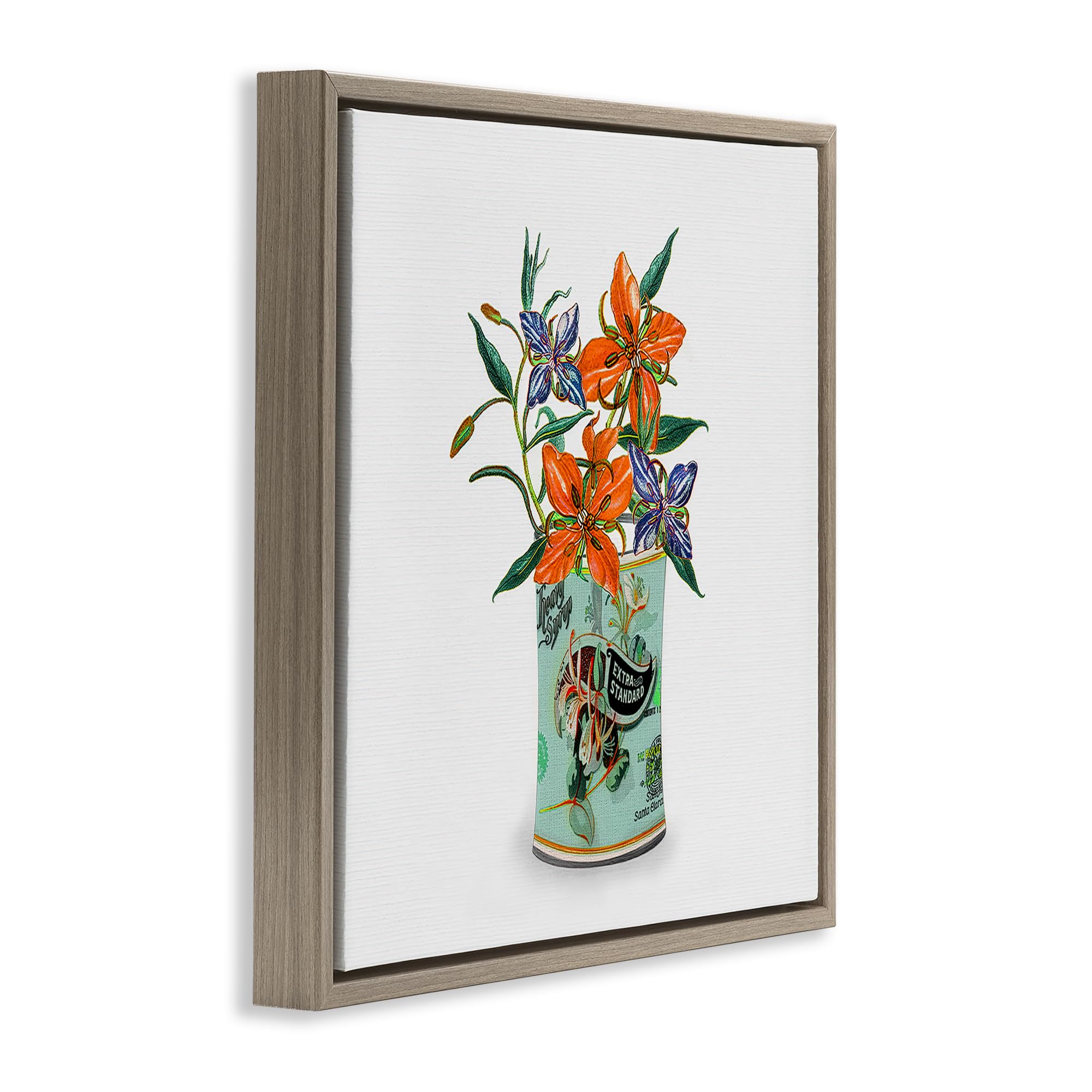 Lirios en estaño retro floral, lienzo de 61 x 61 cm en marco flotante