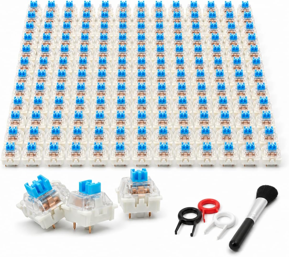120 Pack Mechanical Keyboard Switches, Clickers for 3D Prints | 3-Pin Clicky Tactile Switches for Mechanical Keyboards and DIY 3D-Printed Projects, Includes Pullers and a Cleaning Brush