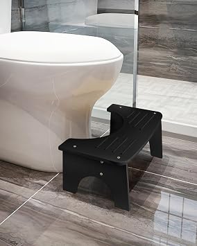 Bamboo Toilet Stool, 7" Toilet Stool Squat Adult, Non-Slip Poop Stool for Bathroom, Portable Squat Toilet Pooping Stool for Kids, Easy of Use and Clean - Improve Squatting Posture and Comfort Black