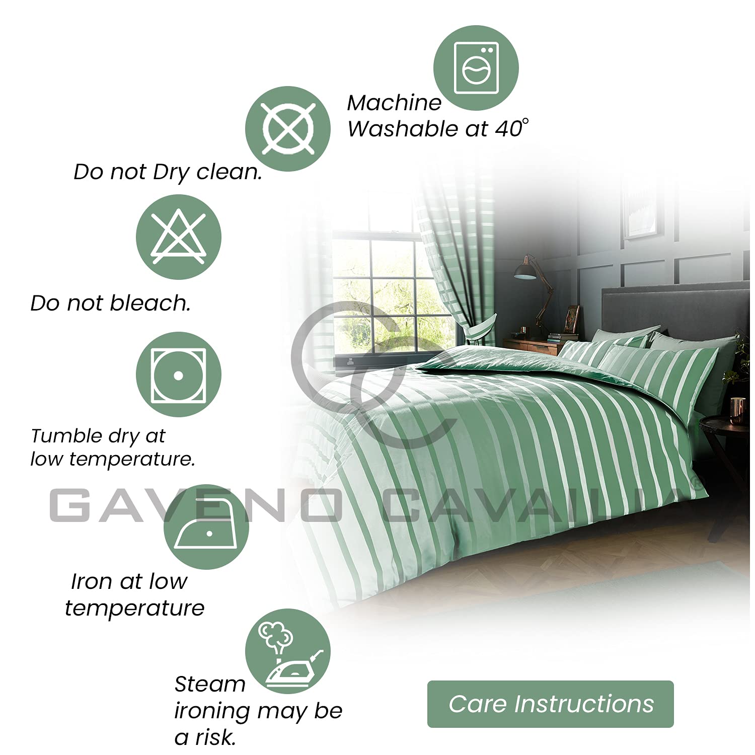 GC GAVENO CAVAILIA Stripe Duvet Set Double Bed - Reversible Bedding Set - Easy Care Bed Linen - Washable - Duck Egg - Image 4