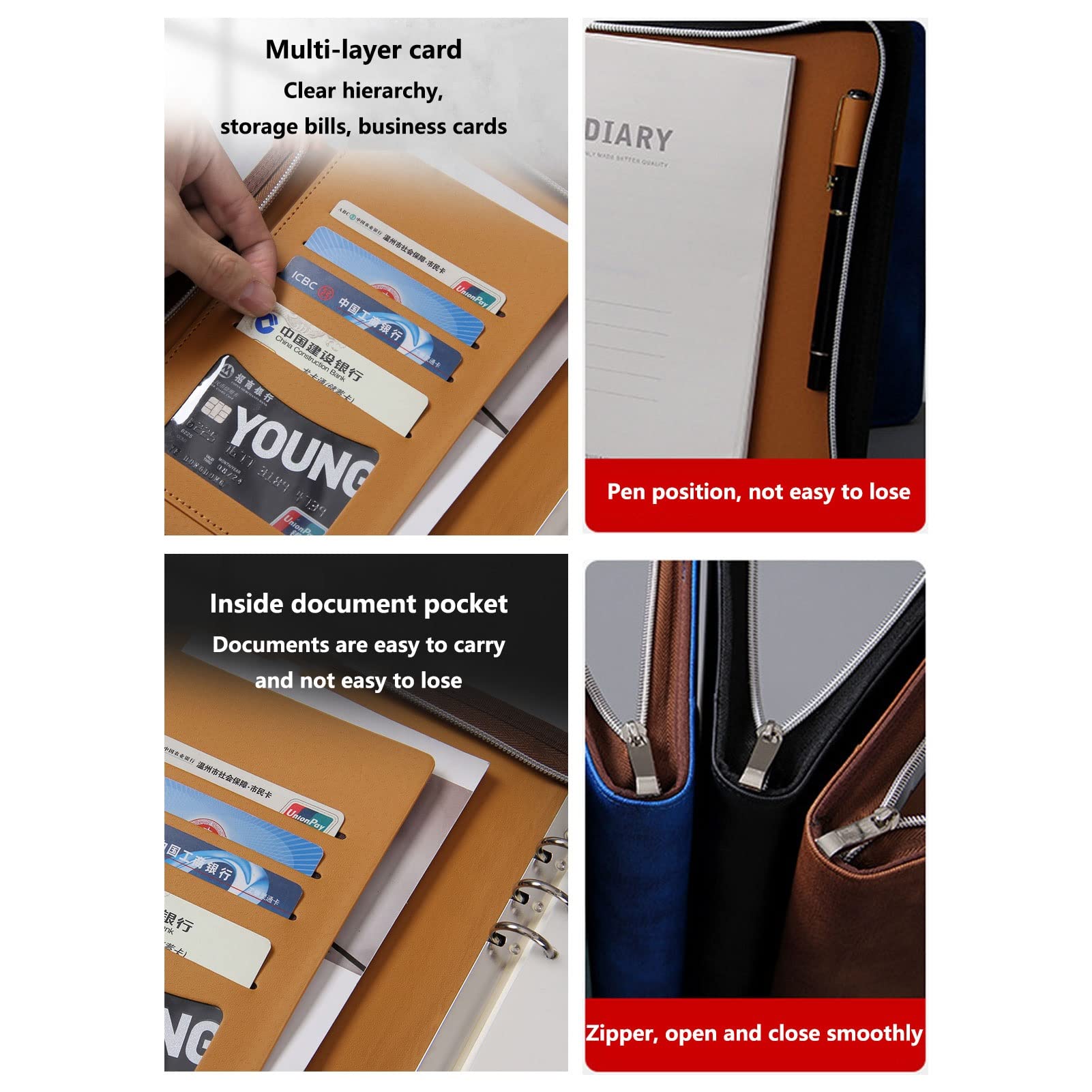 Padfolio d'affaires A4 personnalisé, dossier de fichiers, porte-documents en cuir Pu avec calculatrice, porte-cartes, documents de bureau