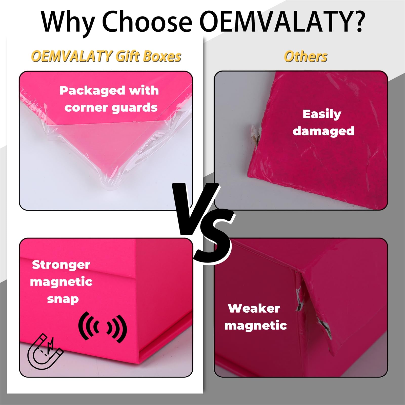 OEMVALATY Bright Pink Gift Box,10x10x5 Inches Gift Boxes with Lids for Presents with Magnetic Closure and Ribbon for Wedding,Storage,Birthday