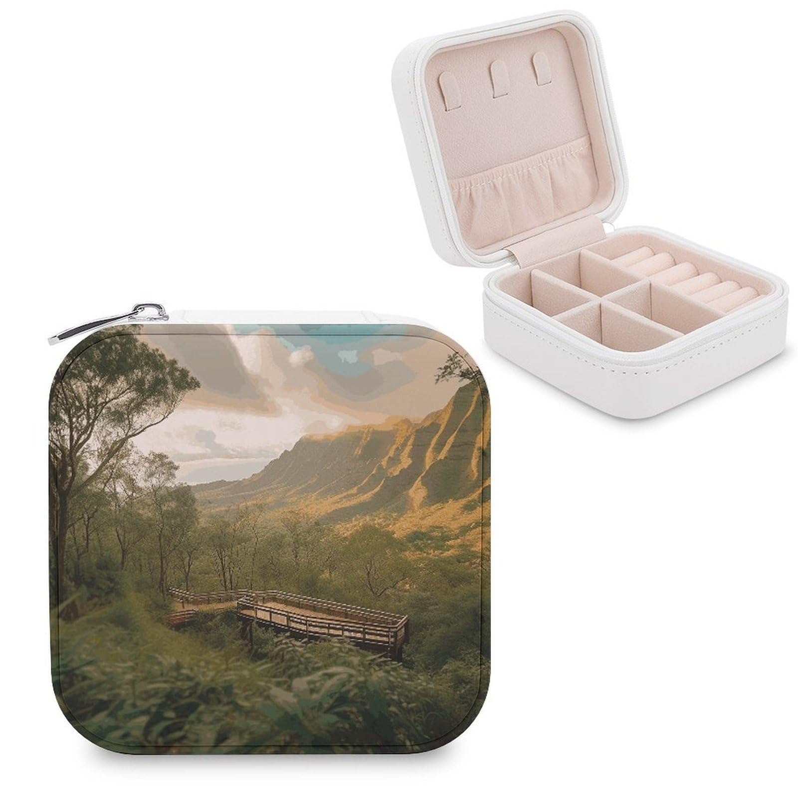 FekiLoot Wilderness Park Travel Jewelry Box Small Jewelry Organizer Storage Case Portable PU Leather Mini Jewellry Travel Case Necklace Ring Storage Organizer Gift for Women