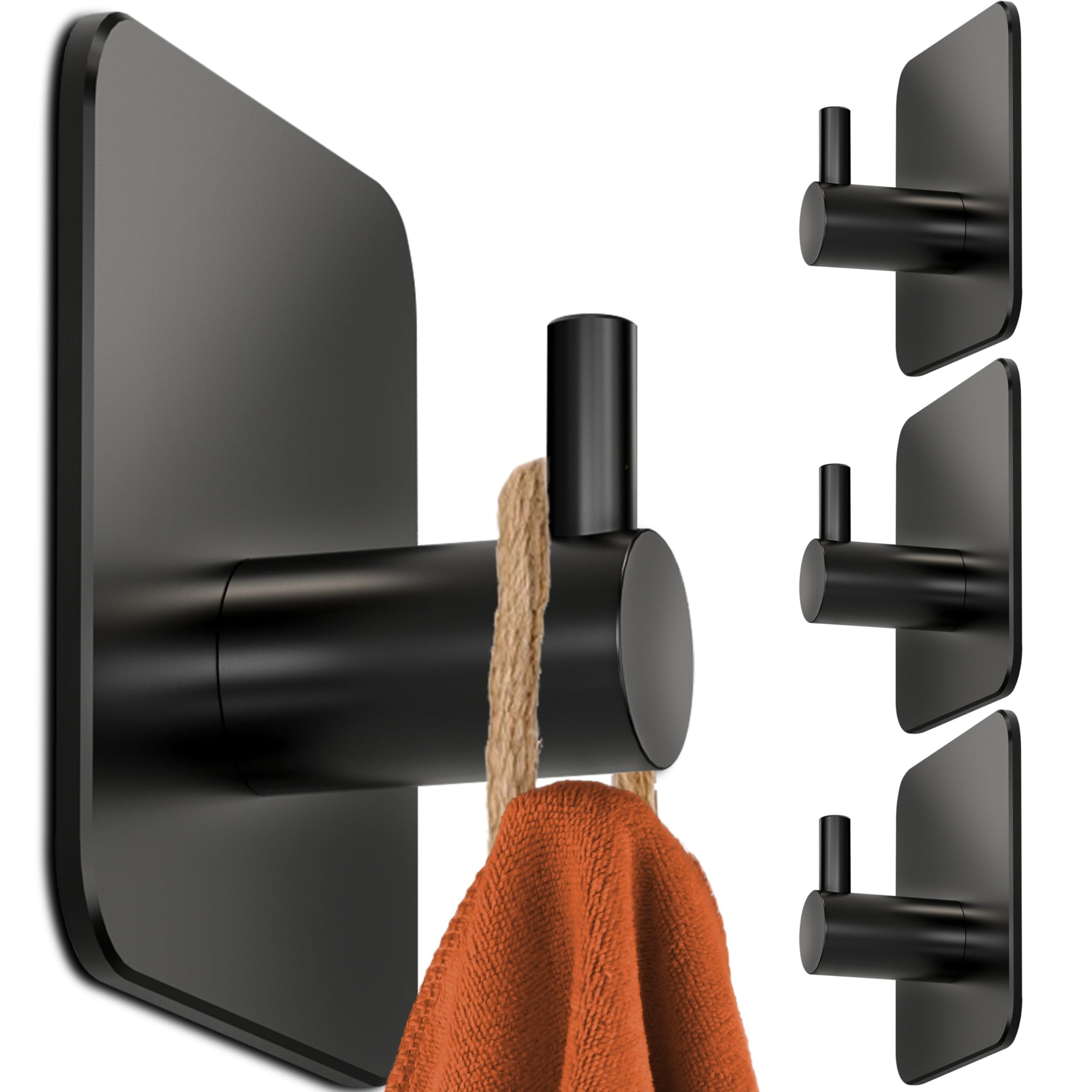 4smile Handtuchhaken Selbstklebend, 4er Set, schwarz, 304 Edelstahl Klebehaken für Bad und Küche, wasserdichte Handtuchhaken ohne bohren, Rostfreie Badezimmer Handtuchhalter, Ideal für Fliesen, 10kg