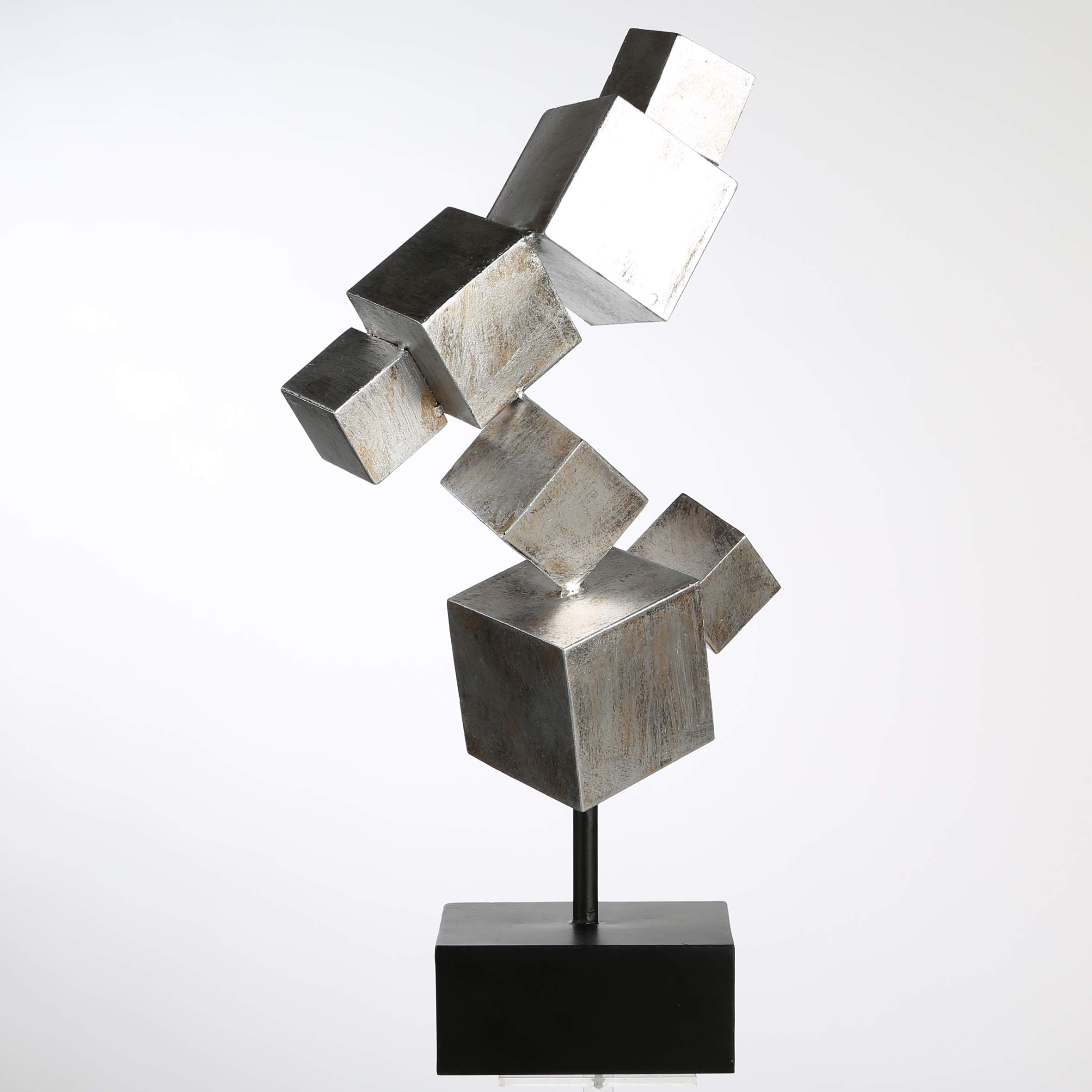 Casablanca Design Metall Deko Skulptur Cubes - Würfel - Silber-Antik-Finish - schwarzer Sockel - Höhe 56 cm
