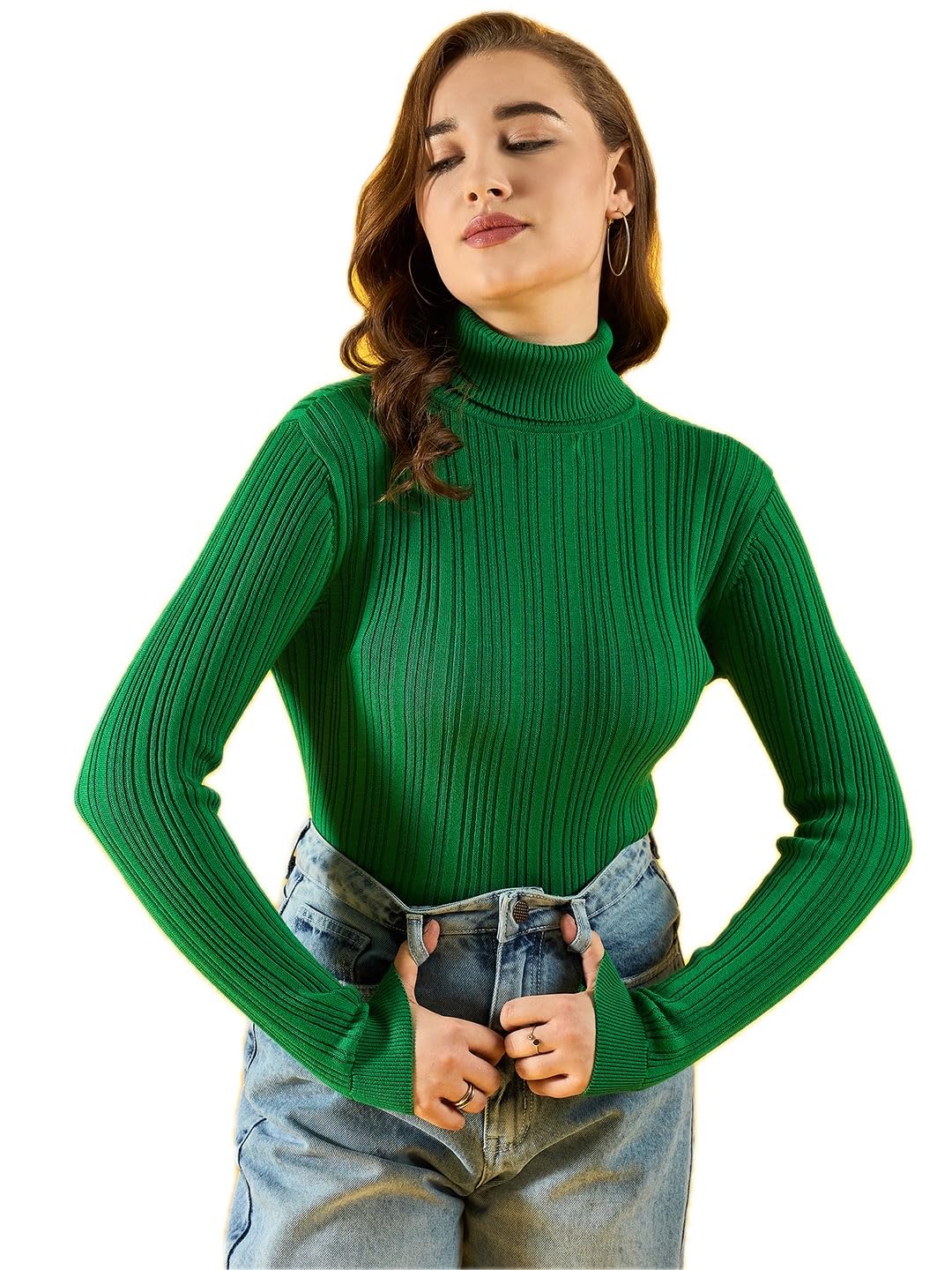 98 north 98 Degree Women Acrylic Turtle Neck Sweater Has A Full Sleeve & Straight Hem-AW25AZG1143-BLACK-picture-52