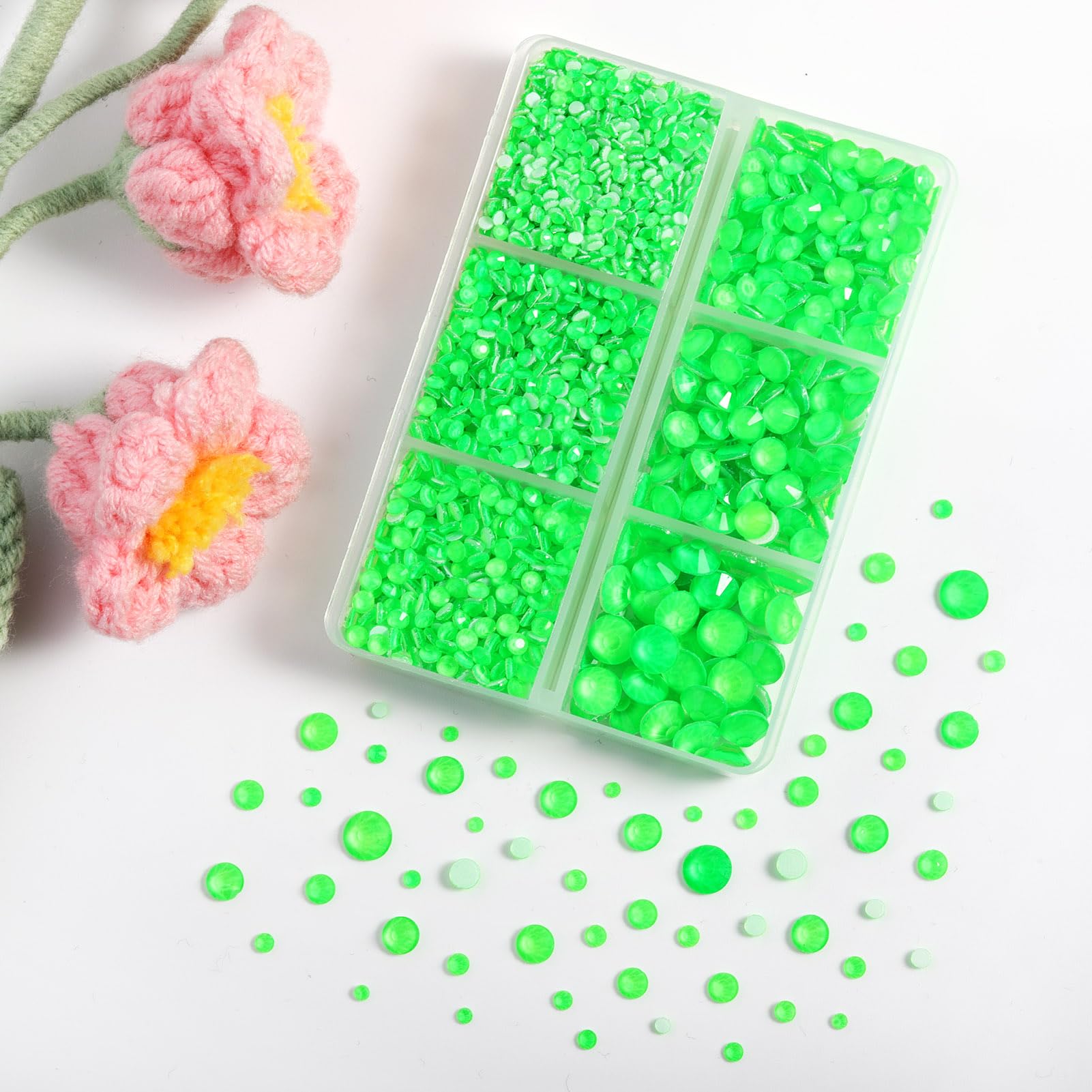 BEADSLAND Hotfix Rhinestones,4000 PCS Green Rhinestones for Clothes Crafts Mixed 6 Sizes with Wax Pencil and Tweezers Kit,SS6-SS30,Neon Green - Image 2