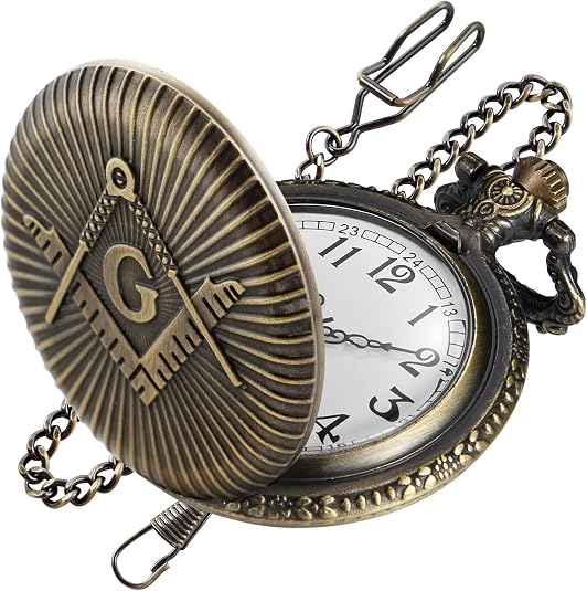 Bronze G Quartz Pocket Watch for Men, Men's Quartz Pocket Watch with Chain