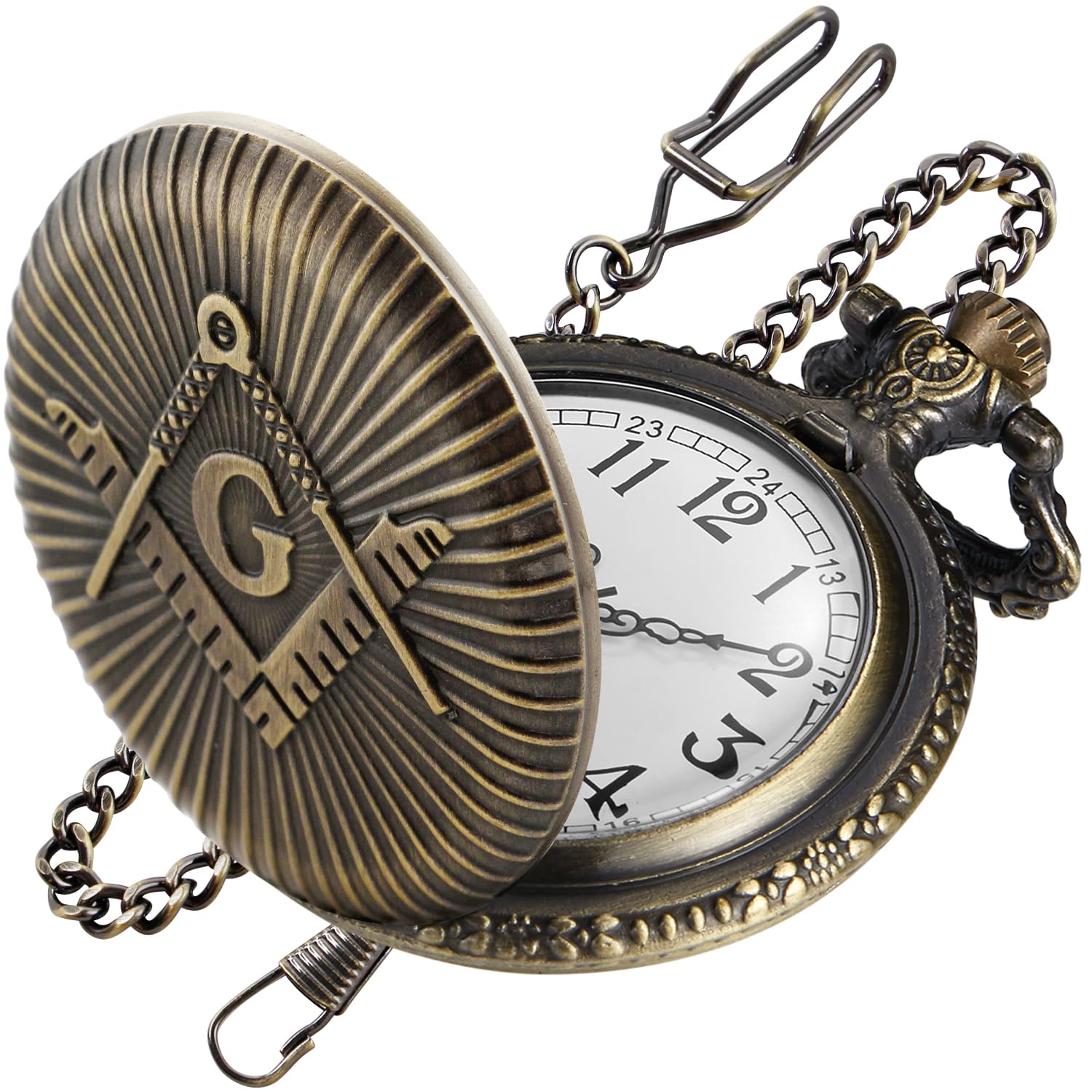 Bronze G Quartz Pocket Watch for Men, Men's Quartz Pocket Watch with Chain