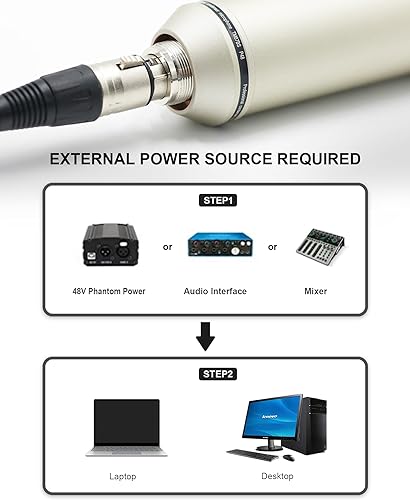 Miniatura 7 de Micrófono XLR, micrófono de condensador profesional con diafragma grande de 1.339 in, micrófono de grabación de estudio cardioide, computadora para