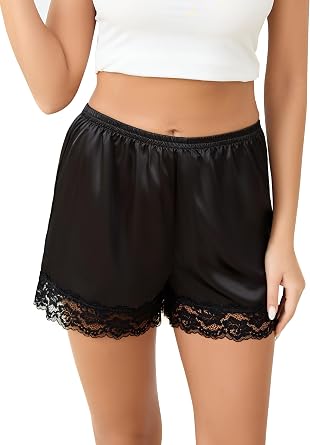 Vlazom Womens Pettipants Slip Shorts - Satin Lace Trim Anti-Chafing Boyshorts for Dresses,Seamless Full Coverage Underwear