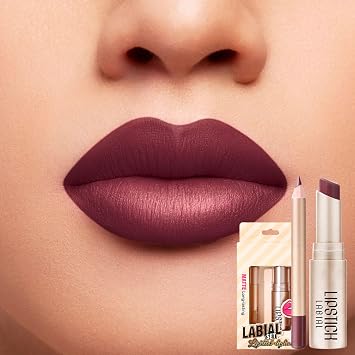 Deep Red Lipstick Lip Liner Set, Burgundy Lipliner Lipstick Kit, Long Lasting & Waterproof Highly Pigmented Full-Coverage Lip Pencil Stain Colour Makeup Kit