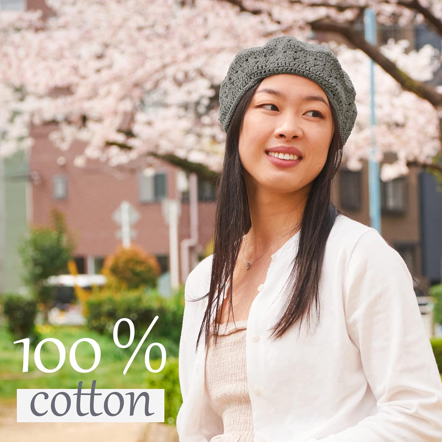 Womens Mens French Beret Hat - Hand Knit 100% Cotton Crochet Caps Girl Scouts-Bohemian Style Summer Beanie - Image 5