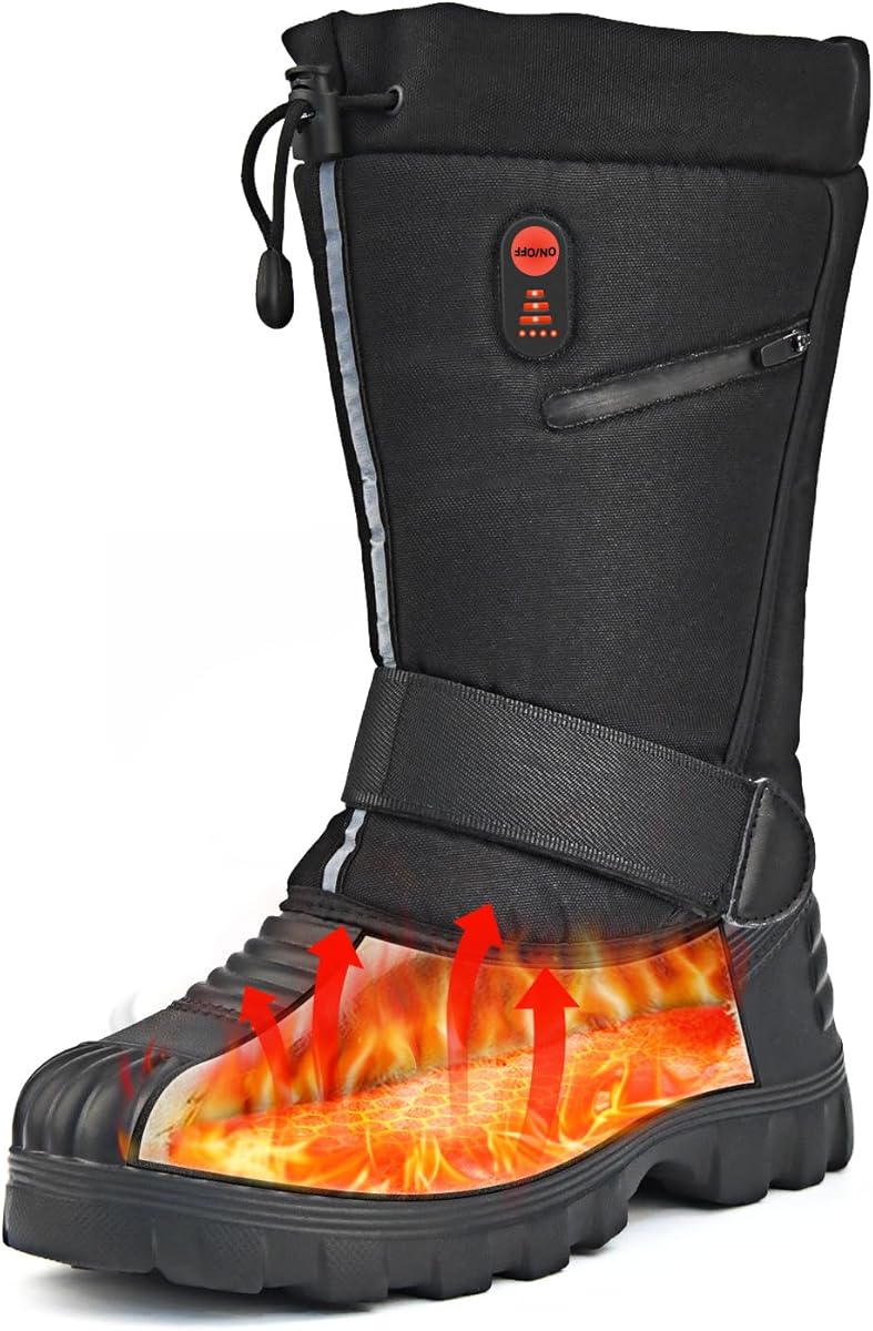 Heated Snow Boots for Men Women, Waterproof Insulated Shell, Hiking Winter Snow Boots, Insulated Fur Liner, Warm Outdoor Tall Boots