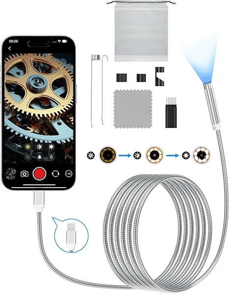 Endoscope Camera with Light, 1920P HD Borescope Camera with 8 Adjustable LED Lights, 5.9ft Bellows Endoscope with Light, IP67 Waterproof 8mm Endoscope for iOS and Android (5004 PRO)