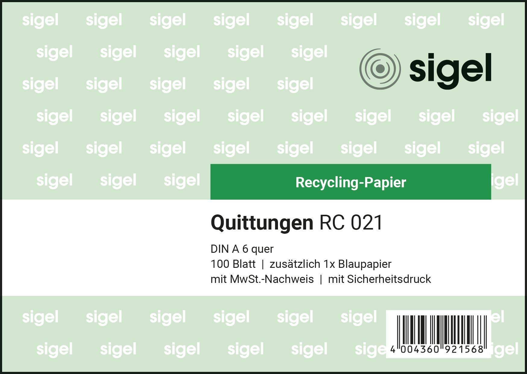 SIGEL RC021 A6 Landscape Recycled Paper Receipt Pad 100 Sheets