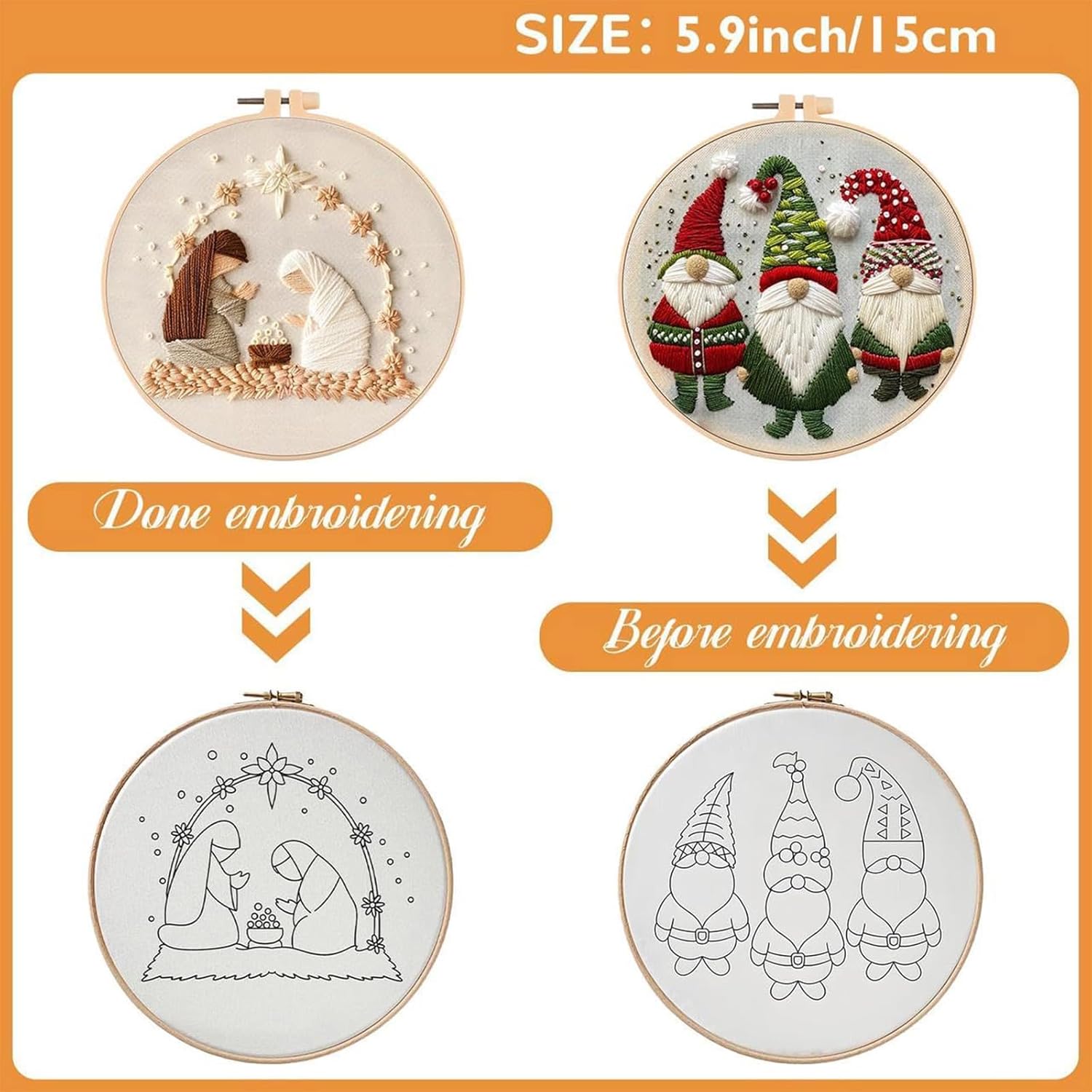 Wang Damai Christmas Embroidery Kit Gothic Stamped Cross Stitch Kits for Beginners DIY Adult Cross Stitch Kits with Pattern,Embroidery Hoops, Instructions,Color Threads Needle Kit G