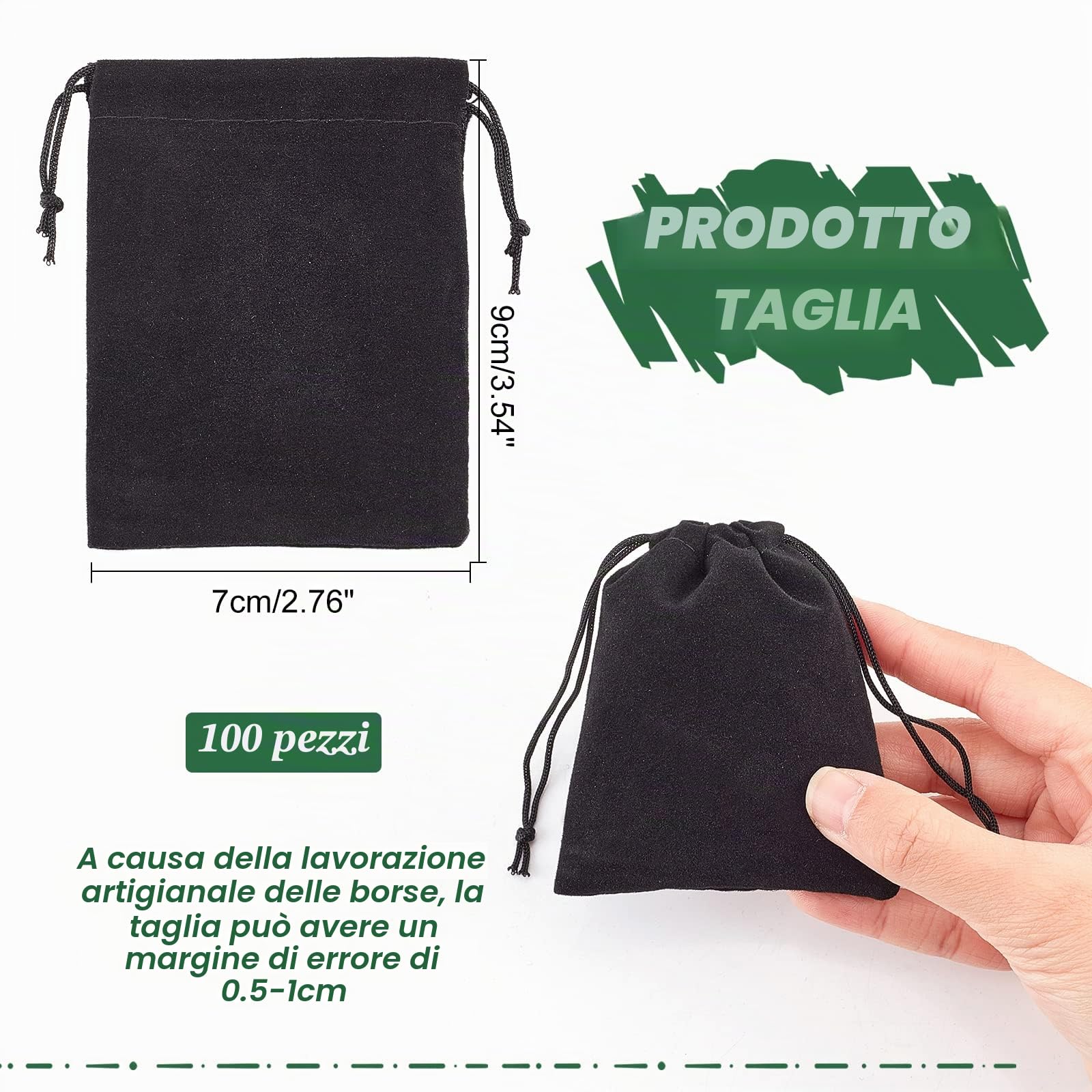 NBEADS Borsa per Gioielli, 100 Pezzi in Velluto Borsa con Coulisse in Tessuto per Bomboniere per Feste Regalo, Nero, 8,5X7 cm