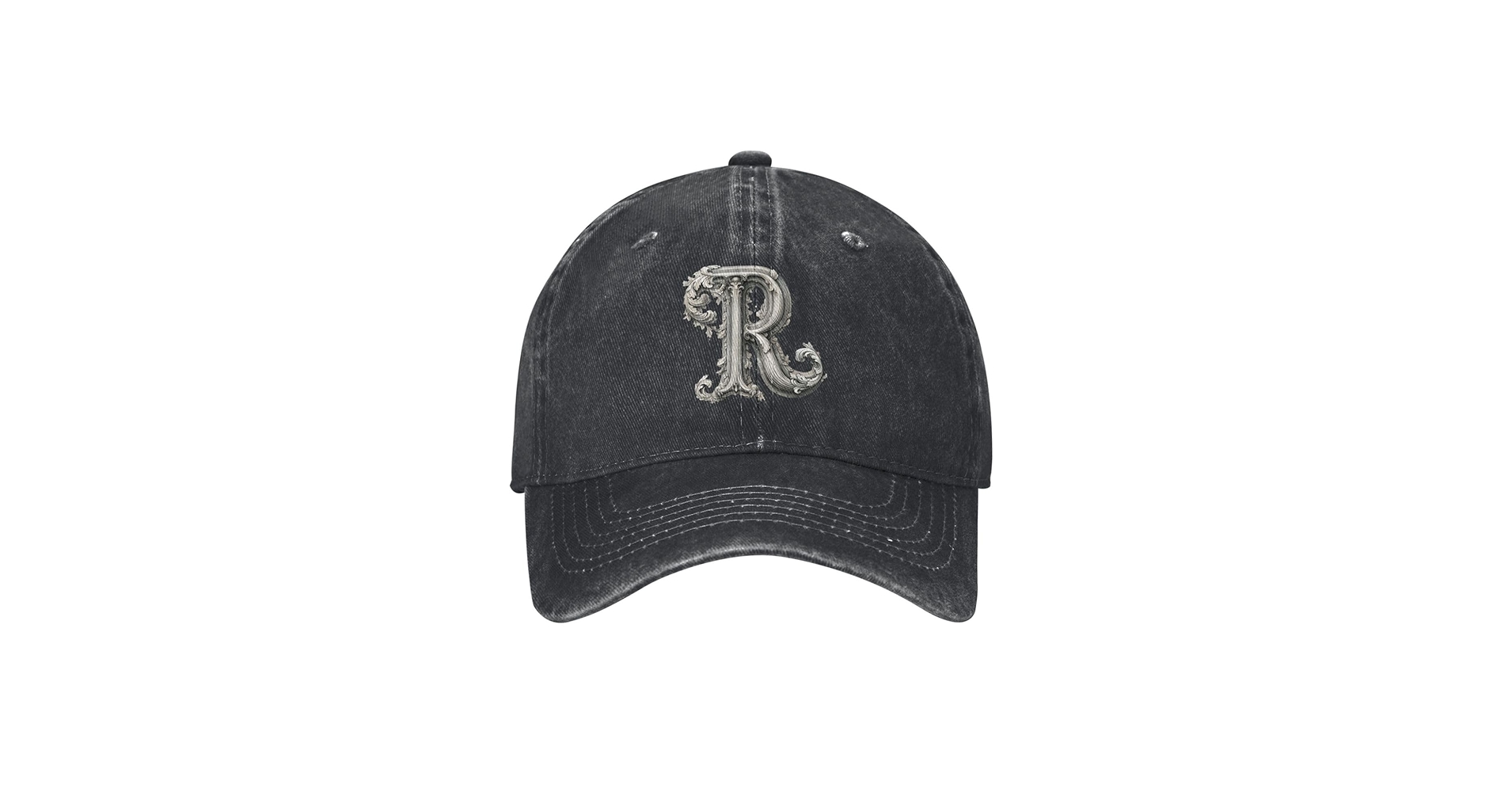 SwpWab Classic Monogram Letter R Distressed Denim Ball Cap SwpWab Classic Monogram Letter R Distressed Denim Ball Cap