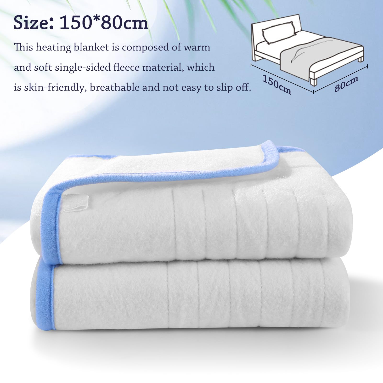 Cubrecolchón Calefactor Eléctrico con 4 Niveles de Calor, Calentamiento Rápido, Apagado Automático después de 10 Horas, Lavable a Máquina, Protección contra Sobrecalentamiento y 150 x 80 cm
