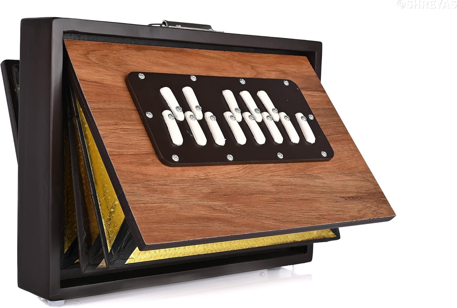 Shruti Box Musikinstrument, reines Teakholz, Größe (38,1 x 25,4 x 7,6 cm), Tune 440 Hz, Gigbag, natürliche Farbe, Tonart -C bis C (unterer Ton, männlicher Typ), Shruti-Box mit