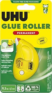 UHU Roller De Colle - Ruban Adhésif Double Face Permanent | Application Rapide Propre Précise - Collage Instantané Photos, Papier, Carton - Sans Solvants - Transparent - 9,5 m X 6,5 mm
