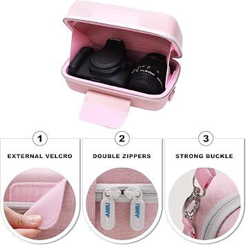 Camera Case for Canon EOS Rebel T7, R100, R50, R6 Mark II, T6, R50 V, R5 Mark II, RP, R8, 5D Mark IV, R7 Cameras and 18-55mm Lens with Shoulder Strap, Pink Travel Camera Bag