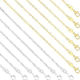 SANNIX 50 Pack Silver Plated 18 Inch Necklace Chains Bulk with Lobster Clasp - Cable Chains for DIY Jewelry Making & Gifts