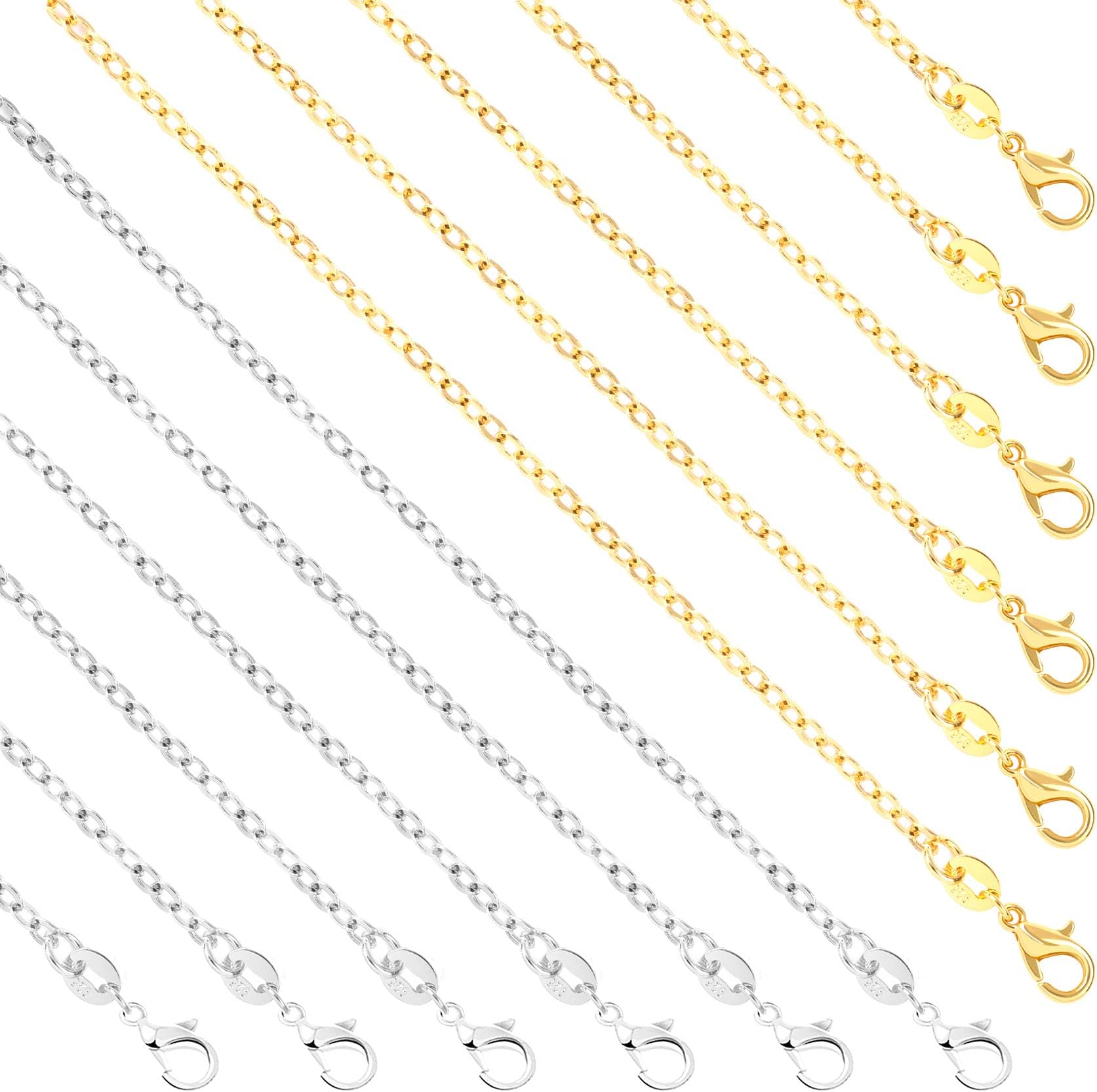 50 Pack Bulk Necklace Chains Cable Chain Necklace for DIY Jewellery Making, Silver and Gold 18 Inches