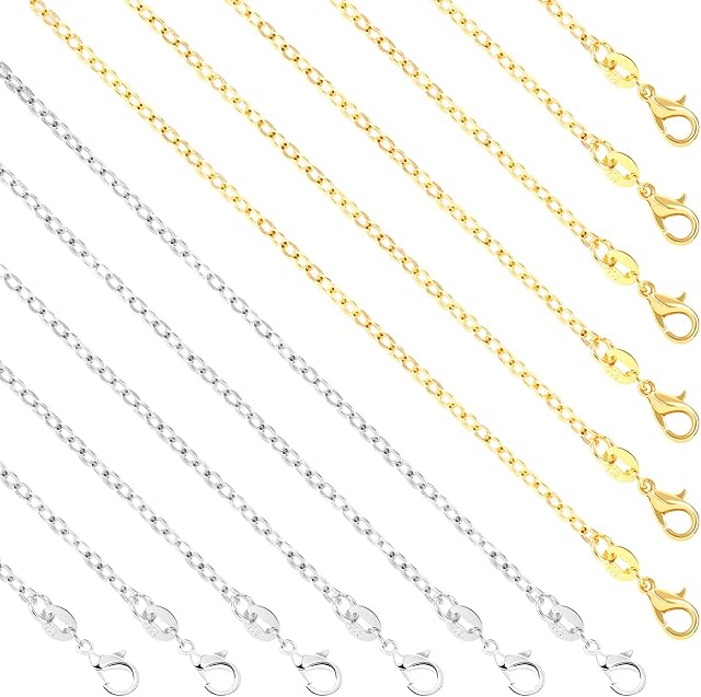 50 Pack Bulk Necklace Chains Cable Chain Necklace for DIY Jewellery Making, Silver and Gold 18 Inches