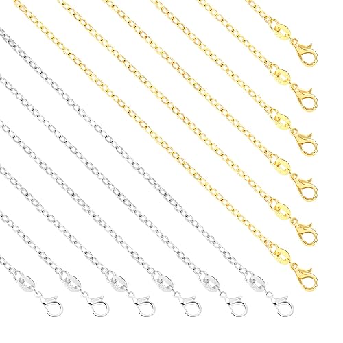 SANNIX Paquete de 50 cadenas de collar chapadas en plata a granel, paquete de cadena de cable para fabricación de joyas