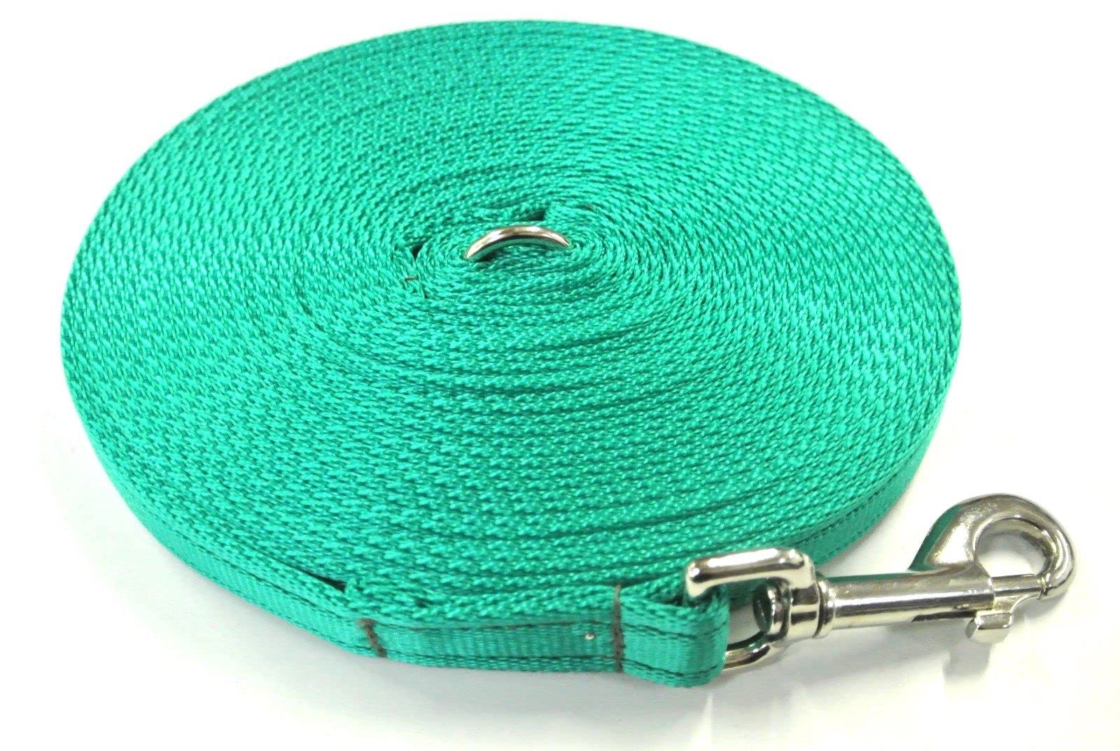 20ft Dog Training Lead 6 Metre Leash Horse Lunge Line Tracking Recall Obedience In Cushion Webbing (Emerald Green, 20mm)