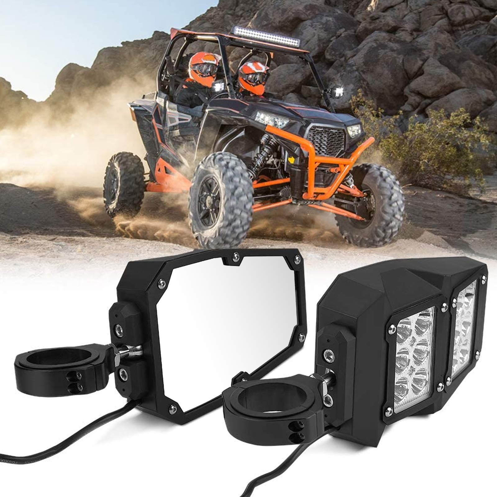 Acouto UTV Side Mirrors With LED Turn Lights - 360° Adjustable For Polaris RZR, Can-Am, More - View #9
