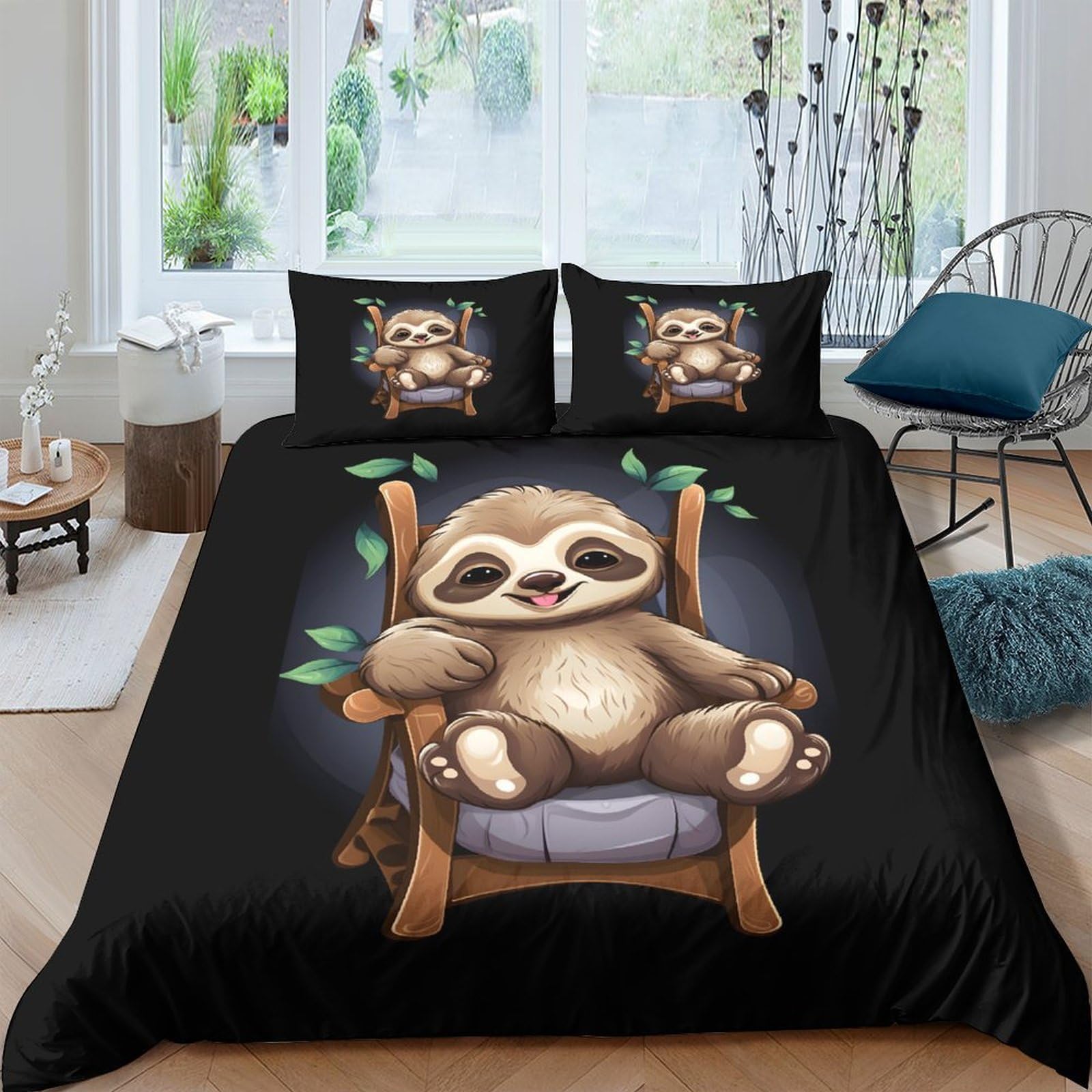Ctjqhvkz Style-10 3D Printed Sloth Armchair Fitted Sheet Microfiber Soft Mattress Cover Black Cartoon Bed Decor For Bedroom Dorm Single（135X200cm）