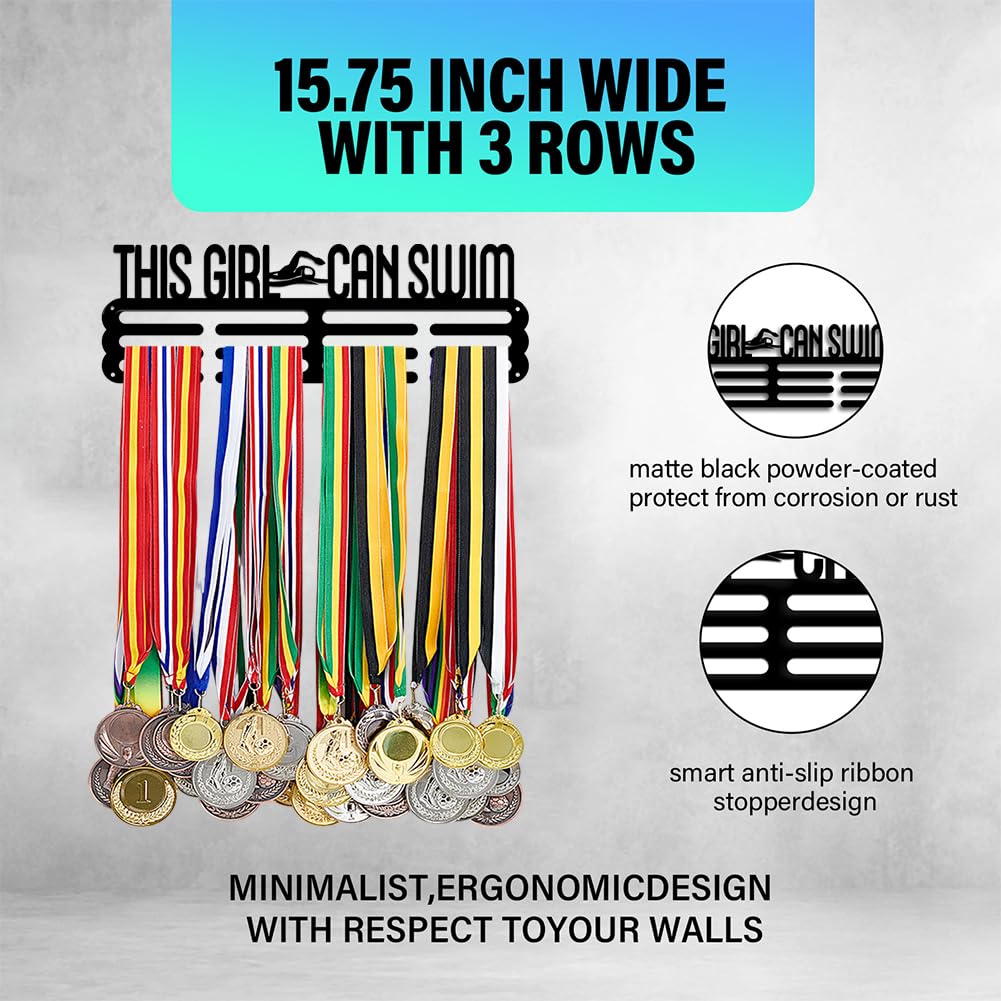 Swimming Medal Holder Custom Swimming Medal Hanger With Name, 12 Rungs For Medals & Ribbons - View #4