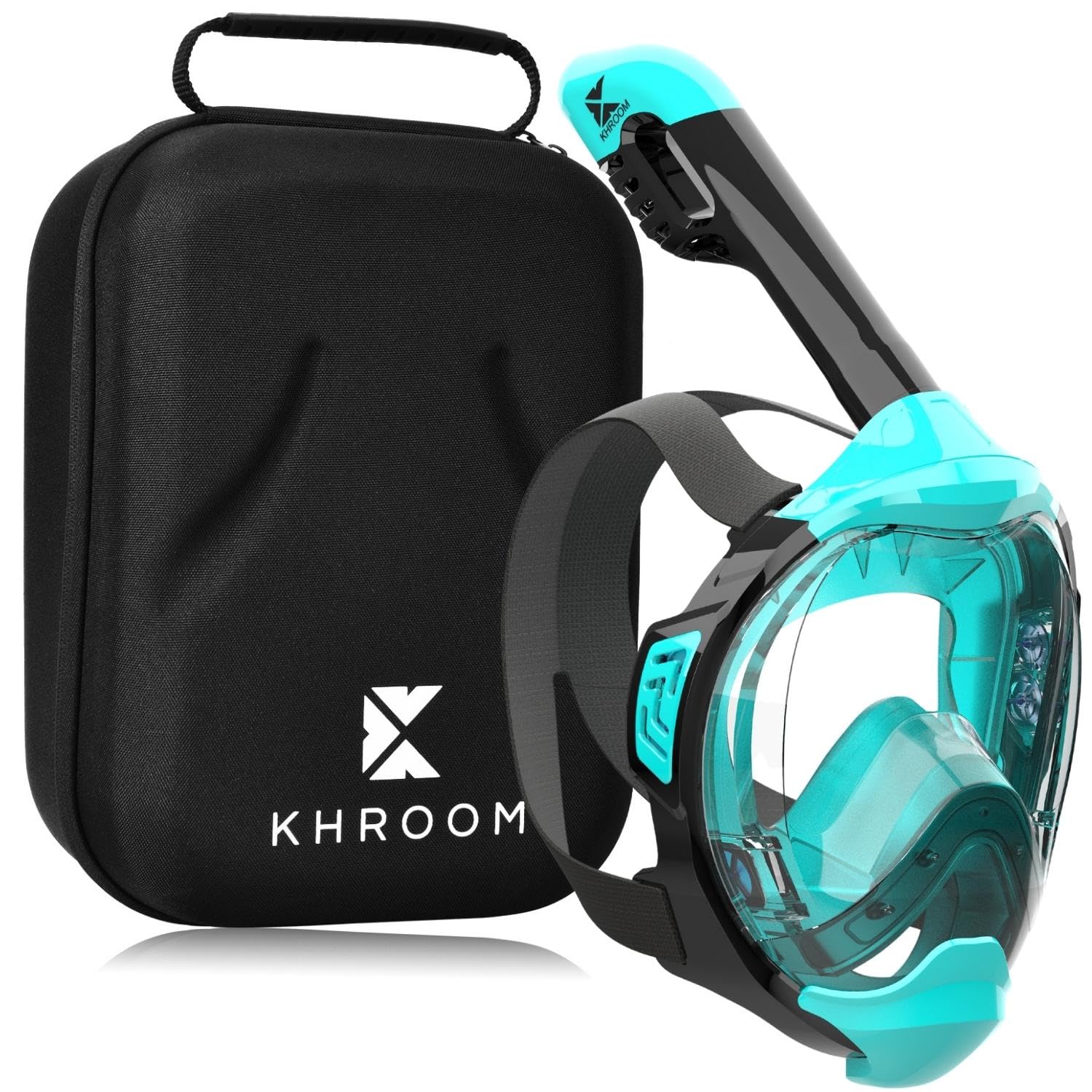 Khroom Full Face Snorkel Mask Adults and Kids 3 + | Certified CO2 Safe | Alternative to Snorkel Set | Snorkelling Equipment - Seaview Y (S/M Turquoise + case)