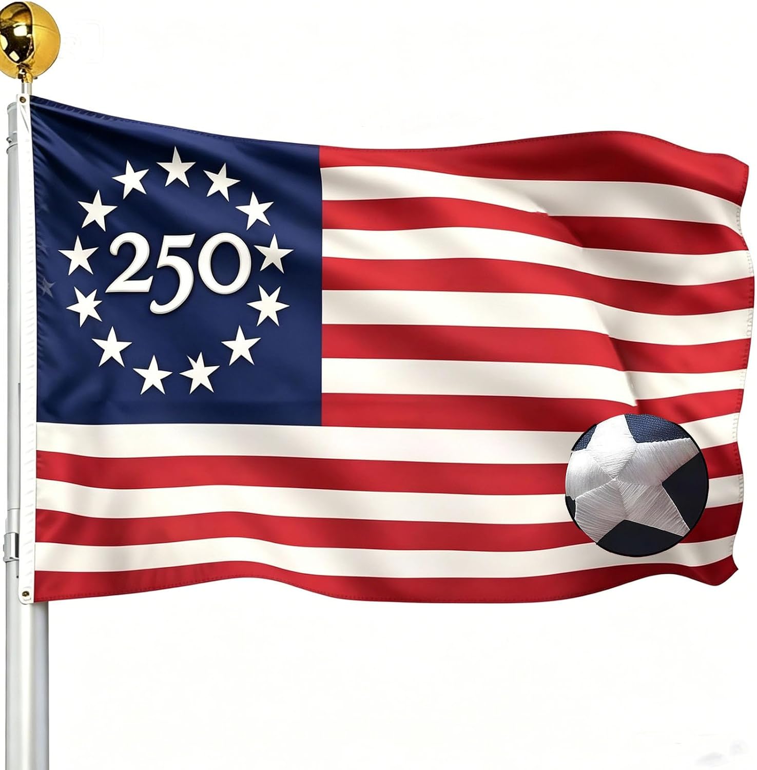 America 250th Anniversary Embroidered 4x6 Outdoor Flag- Betsy Ross 13 Stars USA Nylon Flag Heavy Duty Durable Banner with Brass Grommets for 2026 Semiquincentennial Celebration, Indoor Outdoor Decoration