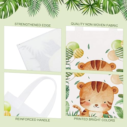 Miniatura 4 de 24 bolsas de golosinas de safari en la selva, bolsas de regalo de animales con asas, bolsas de regalo de safari no tejidas, bolsas de dulces de