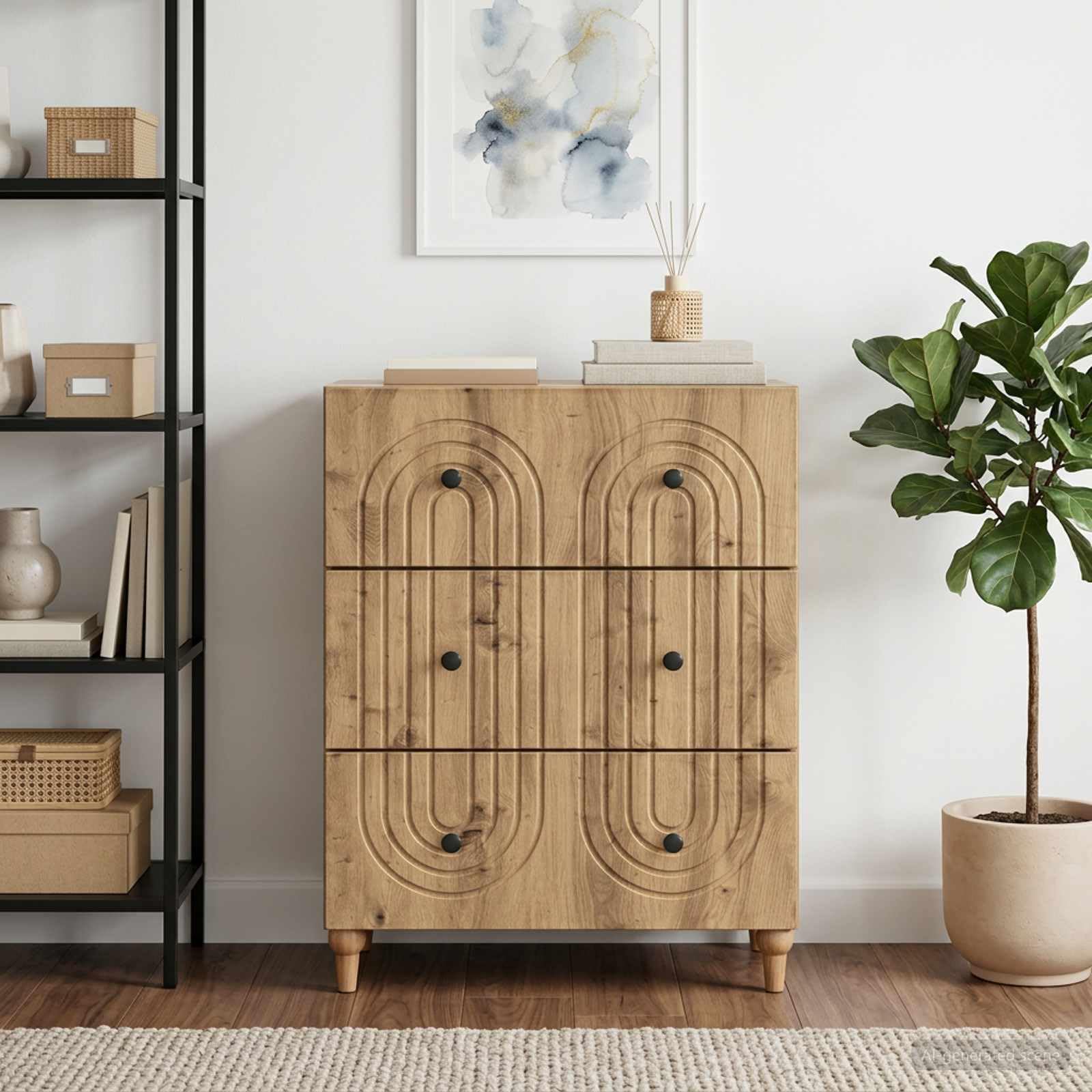 Armario madera roble Artisan mueble robusto tres cajones
