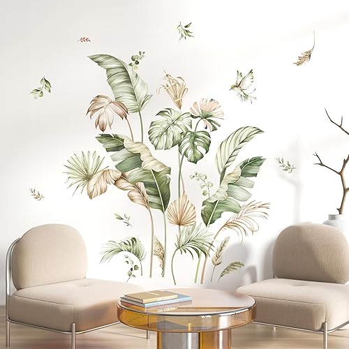 Miniatura 3 de decalmile Calcomanías de pared de hojas tropicales bohemias, hojas de palmera, plantas verdes, calcomanías de pared para sala de estar, dormitorio,