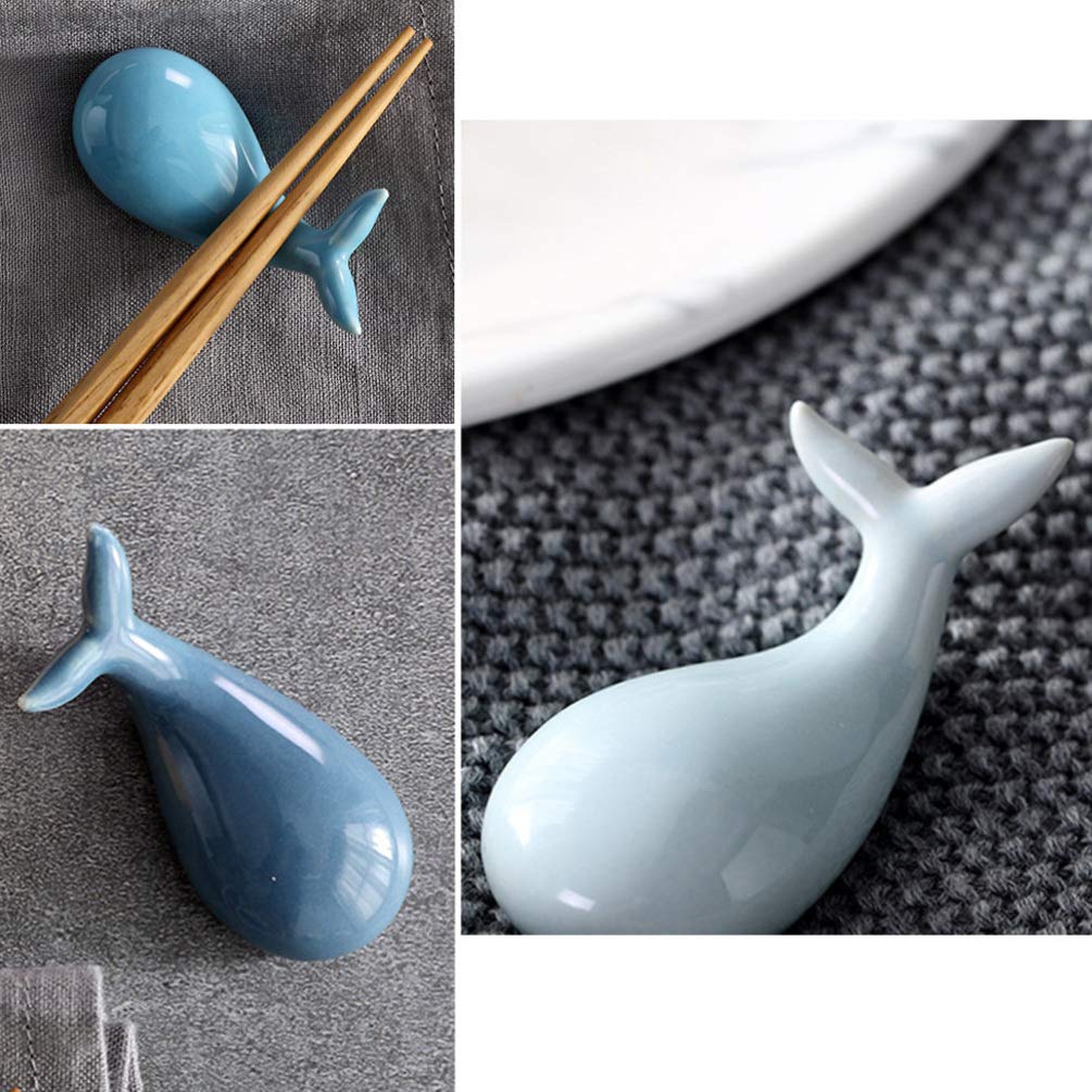 MRKU Repose-Baguettes, Support pour Baguettes de Restaurant, 2 pièces, cuillère en céramique Baleine, Dauphin Mignon, Fourchette Poisson à Grosse tête, Coussin en Porcelaine, Animaux Marins