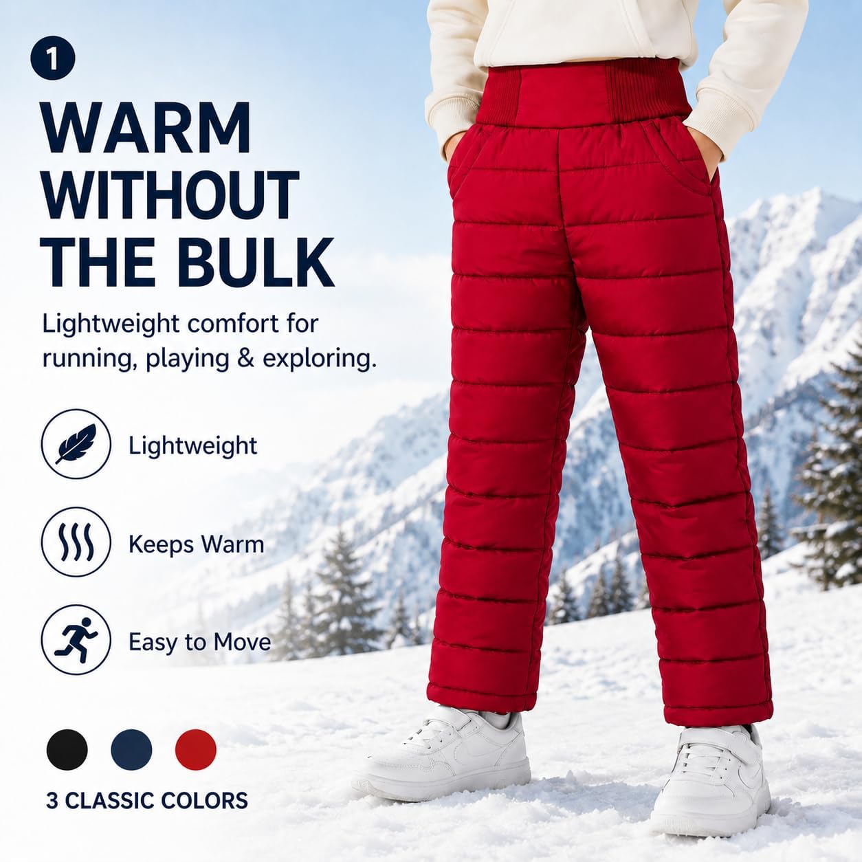 JiAmy Kids Snow Pants Boys Girls High Waist Thick Warm Winter Trousers 1-8Y