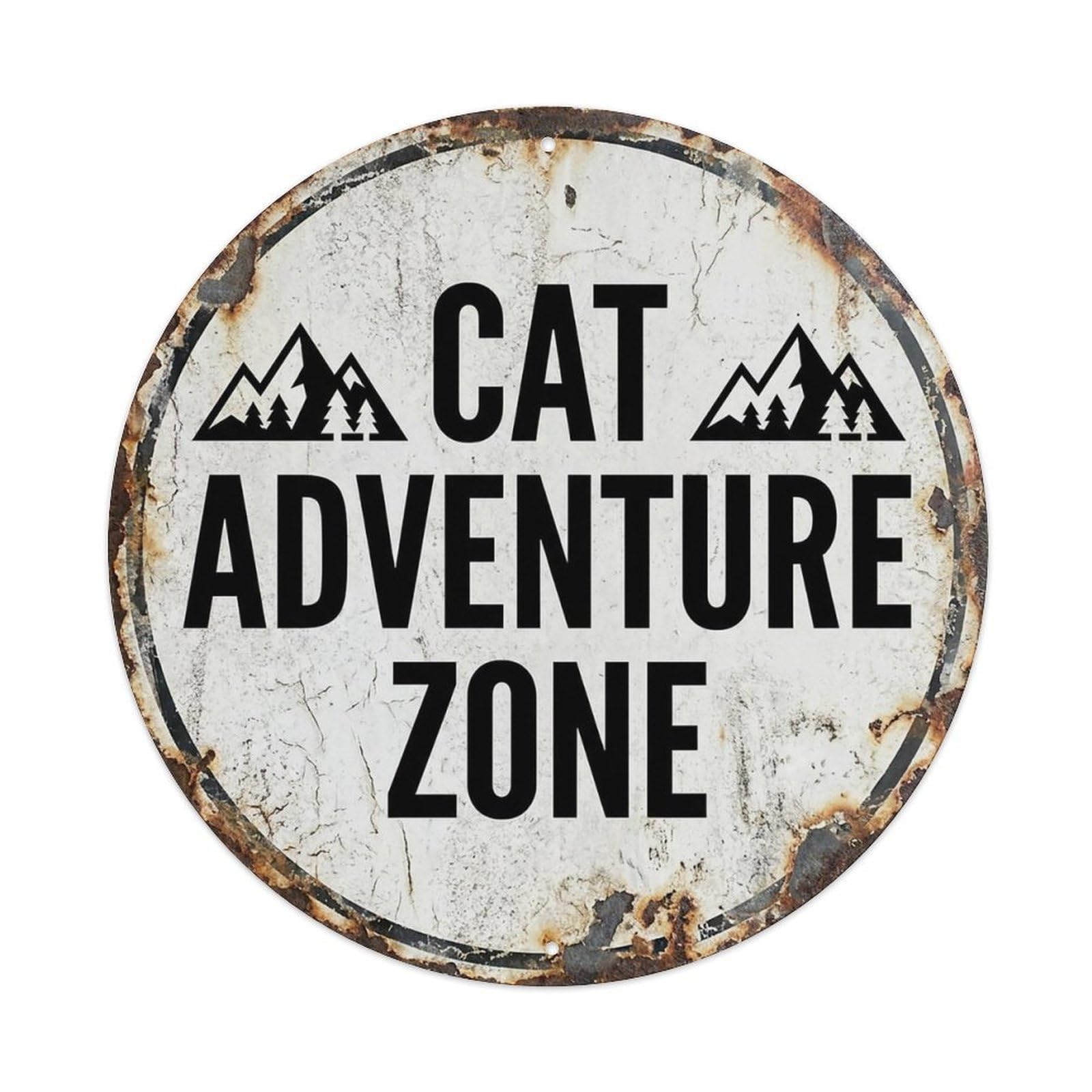 Vintage Cat Adventure Zone Decor Vintage Metal Tin Sign Plaque Wall Decor for Cafe, Club Bar, Office, Garden Metal Poster 8x8Inch