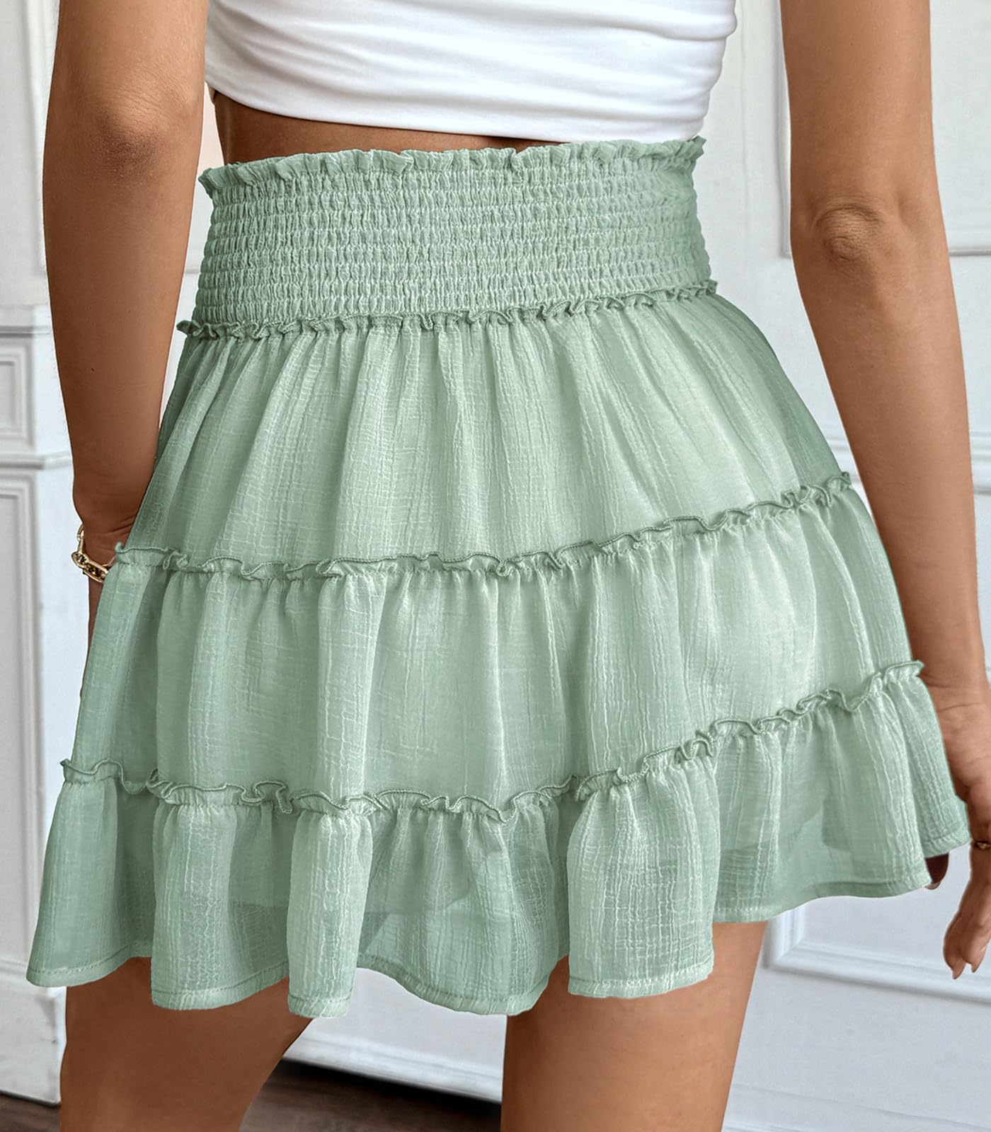 Adigaber Donna Mini Gonna Vita Alta Tinta Unita Gonna in Tulle a Balze con Pantaloncini