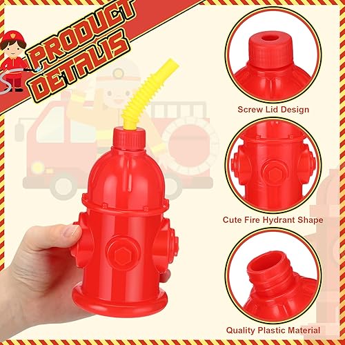 Miniatura 2 de Panitay 24 tazas de boca de incendios de 10 onzas con tapas de plástico para bomberos, patrulla de bomberos, regalos de fiesta, reutilizables, rojo,