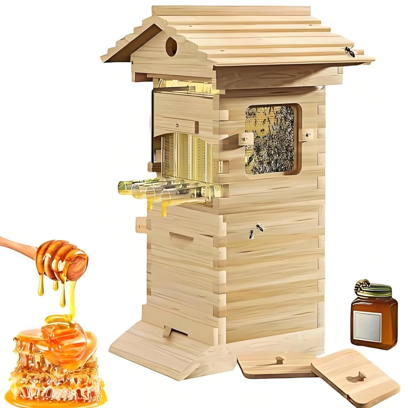 Kit de Apicultura para Principiantes, Colmena Flow Hive, Juego Completo de Colmena Encerada con Extractor de Miel. 4free-flowinghoneycombcombs