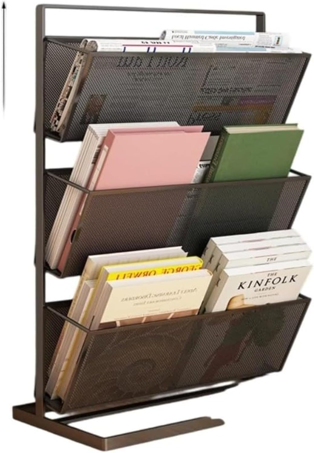 雑誌ラック 薄型絵本ラック カタログ 新聞 パンフレット 本 (3階,ブラック)
