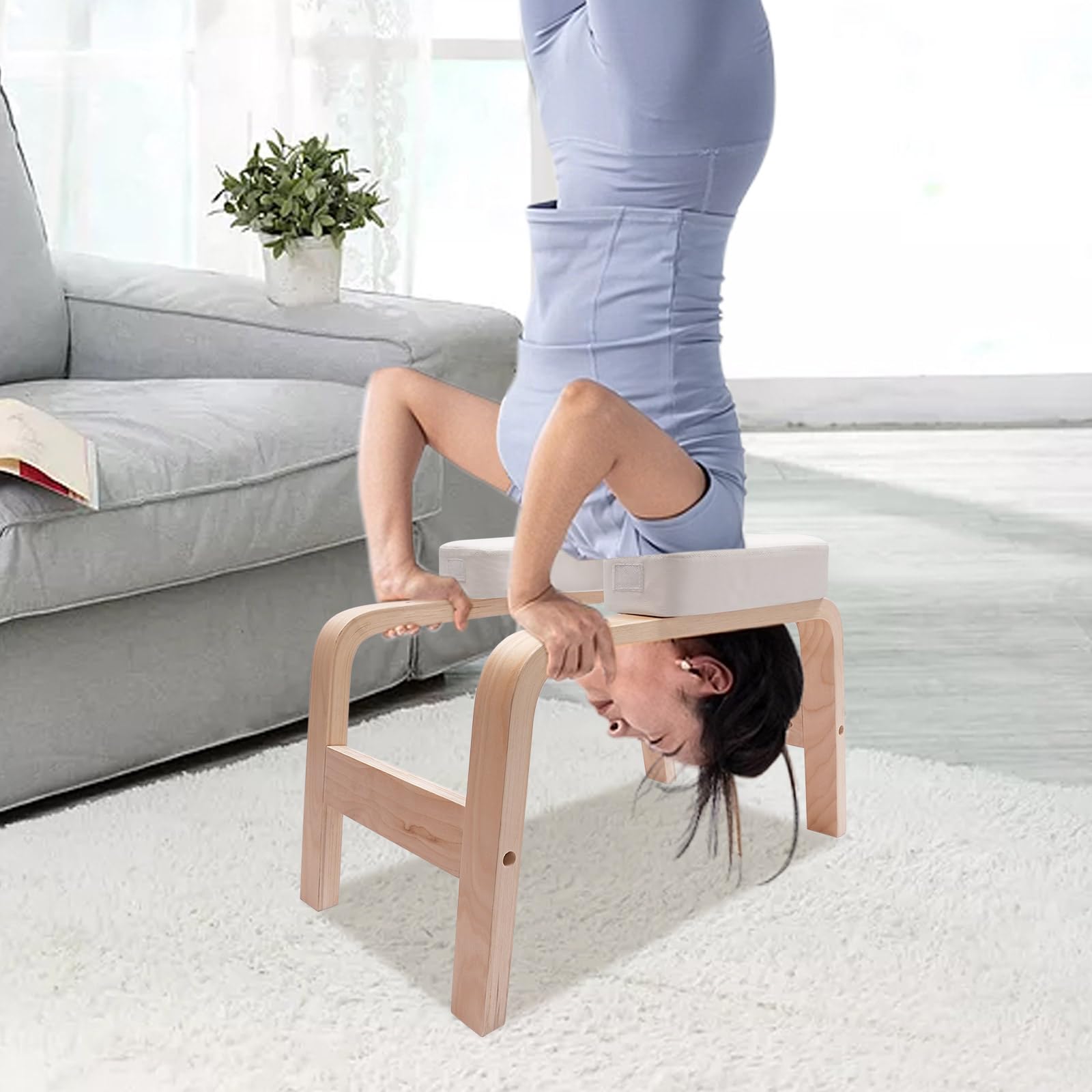 Tabouret de Yoga Banc de Yoga Headstand Forme en T Amovible,Capacité De Charge 200kg Chaise De Yoga,pour La Pratique De La Taille, des Jambes,Blanc