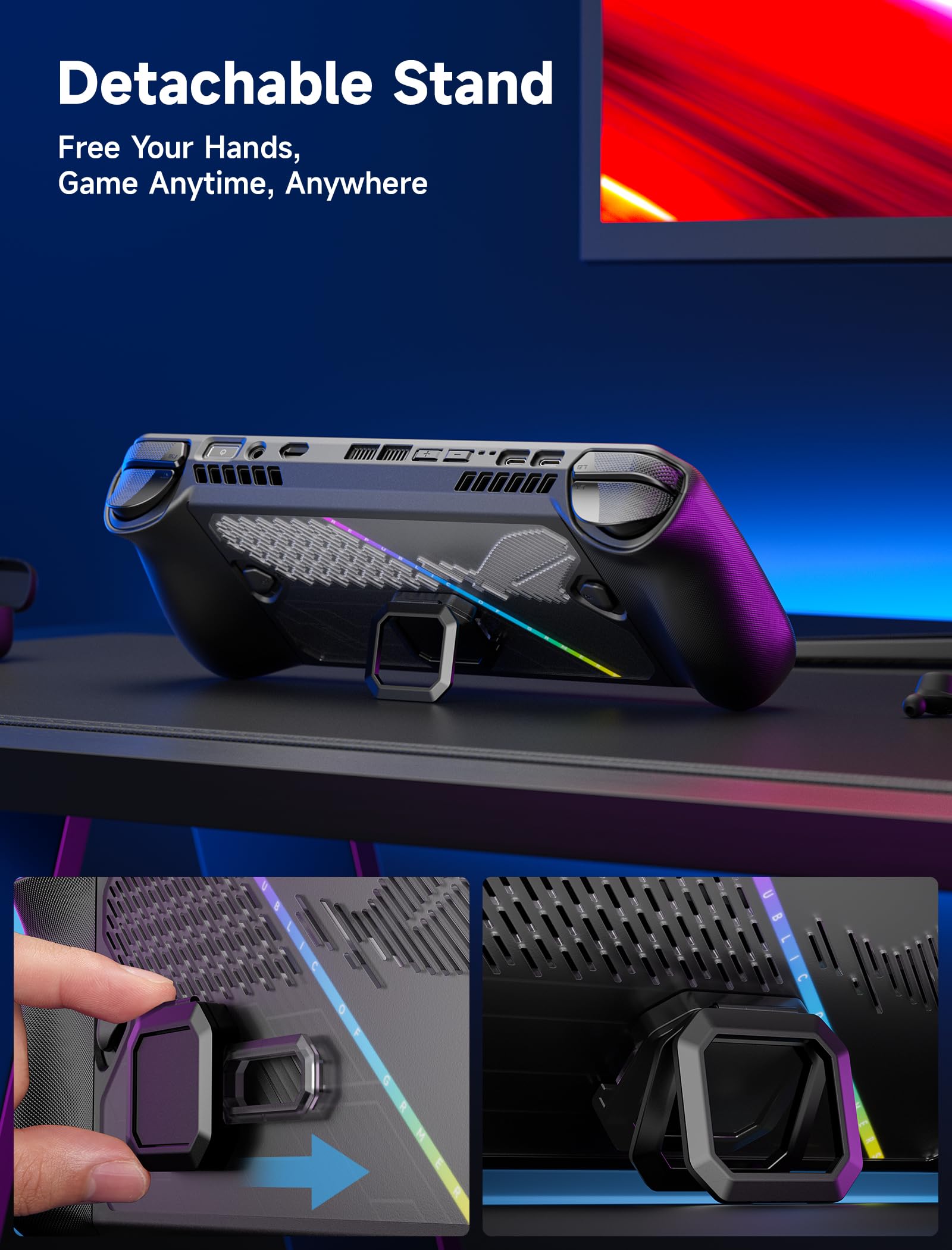 JSAUX PC0111 ModCase solo per ASUS ROG Ally X (2024), Custodia Protettiva con Cover Frontale Rimovibile, Supporto in Metallo Regolabile, 4 Slot Micro SD, Fascia per Accessori, Nero